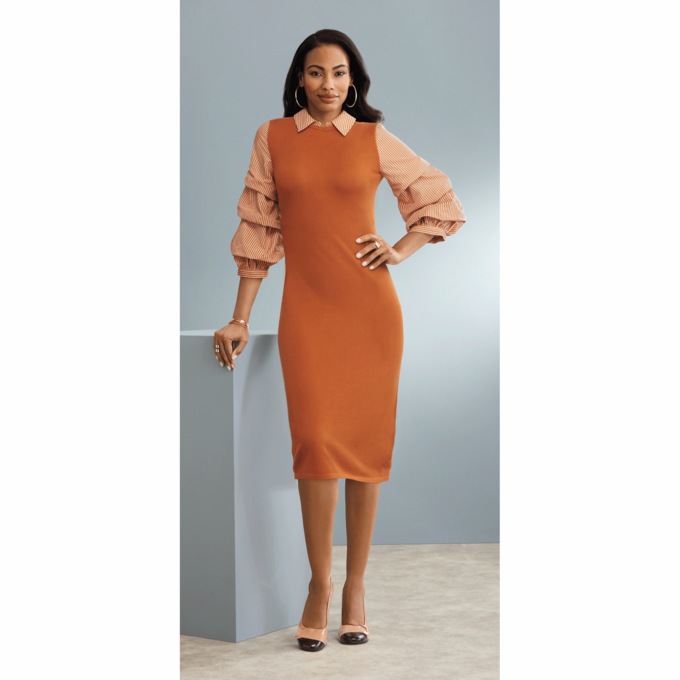Faux 2-Fer Ruffle-Sleeve Sweater Dress, , large