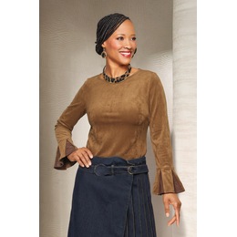 Laney Faux-Suede Top with Faux-Leather Bell Cuffs, , large