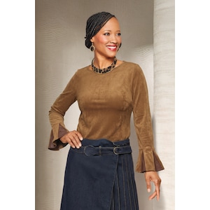 Laney Faux-Suede Top with Faux-Leather Bell Cuffs, , large