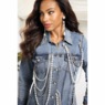 Niveda Embellished Denim Sheath Dress, Medium Denim Wash, large