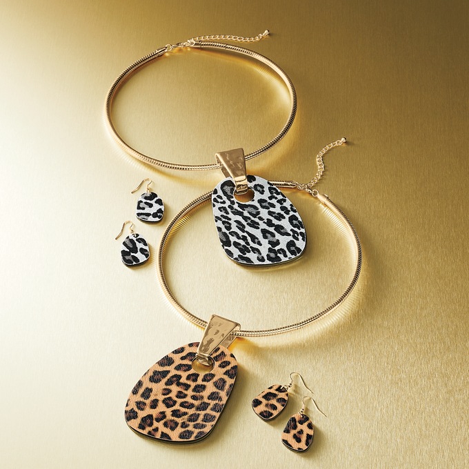Spotted Reversible Pendant and Earring Set, , large