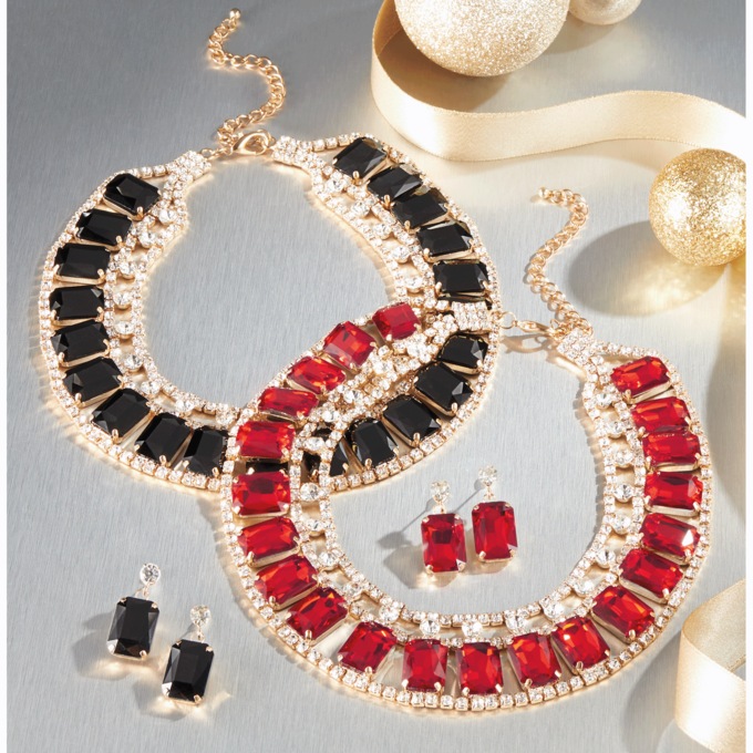 Crystal Emerald-Cut Necklace and Earring Set, , large