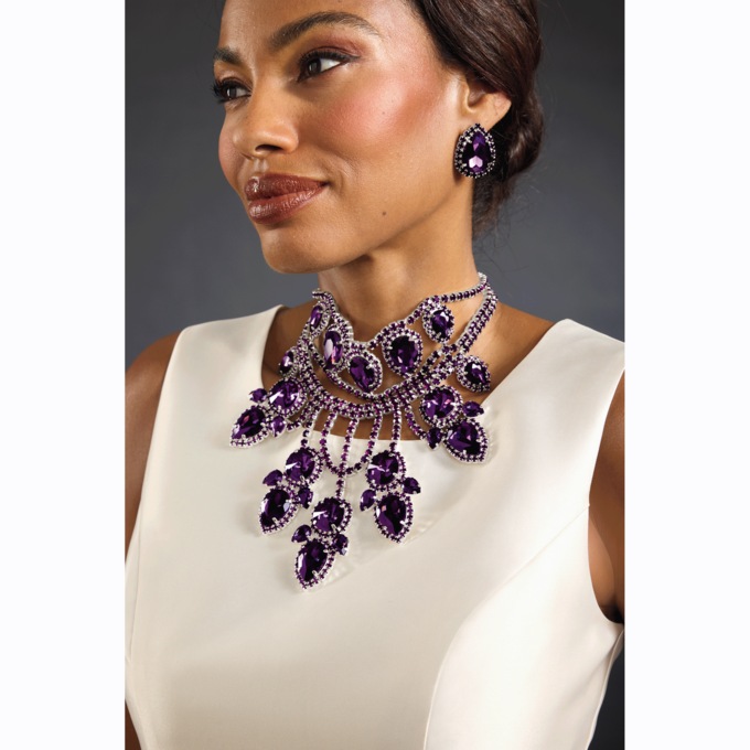 Crystal Pear/Round Drop Necklace & Earring Set, , large