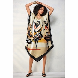 Nuru Afrocentric Women&rsquo;s Caftan with V-Neckline and Asymmetrical Hankie Hem, , large