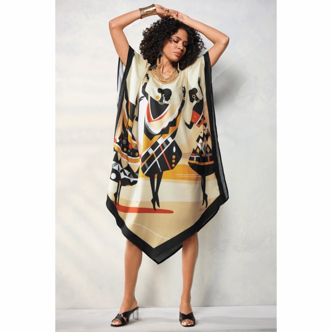 Nuru Afrocentric Women&rsquo;s Caftan with V-Neckline and Asymmetrical Hankie Hem, , large