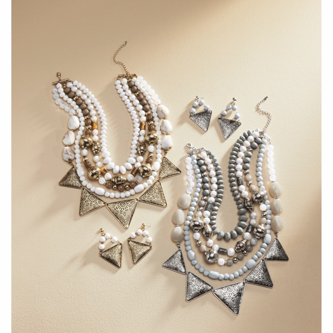Bead/Triangle Necklace & Earring Set, , large