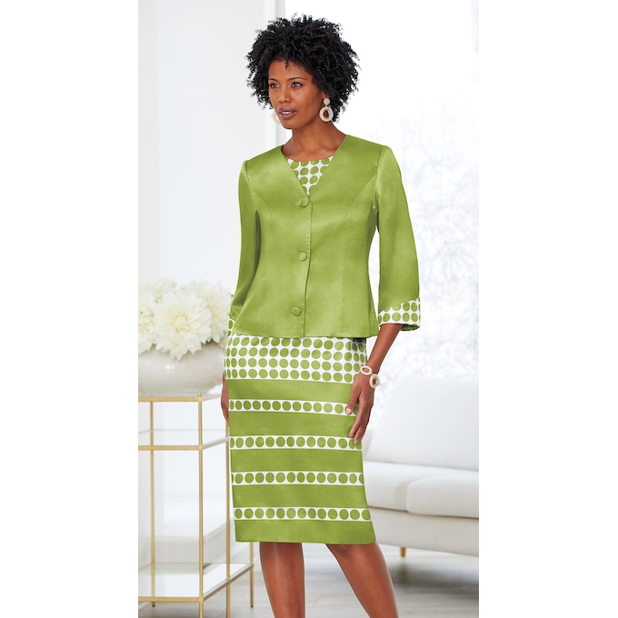 Polka-Dot Stripe Jacket Dress, , large