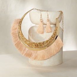 Chips/Fringe Collar Necklace &amp; Earring Set, , large