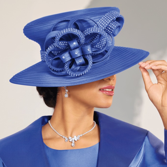 Faith Hat with Ribbons and Rhinestones, Royal Blue, large