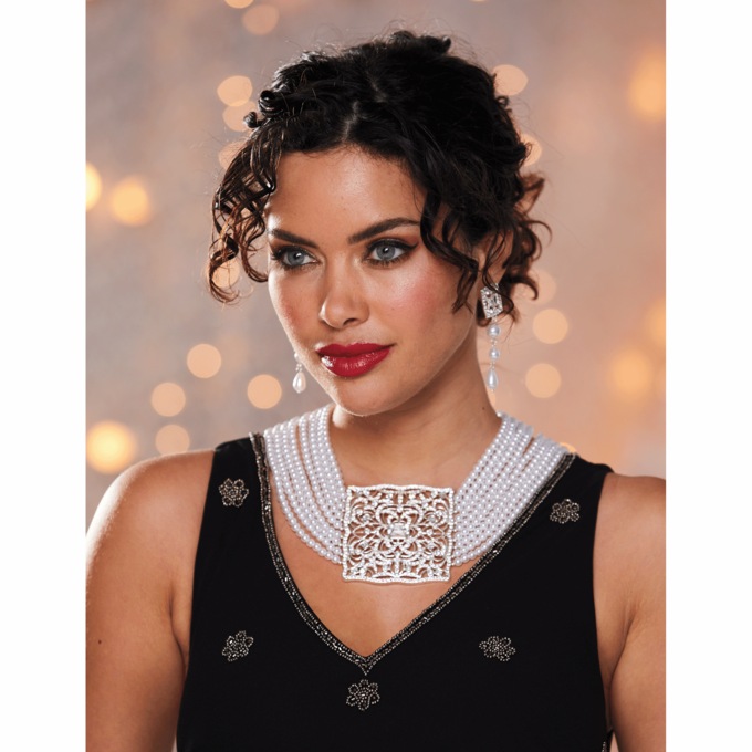 Faux Pearl Crystal Vintage Necklace and Earring Set, , large