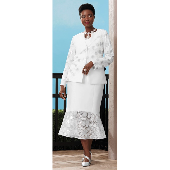 Dot Sequin Jacket Dress, White, large