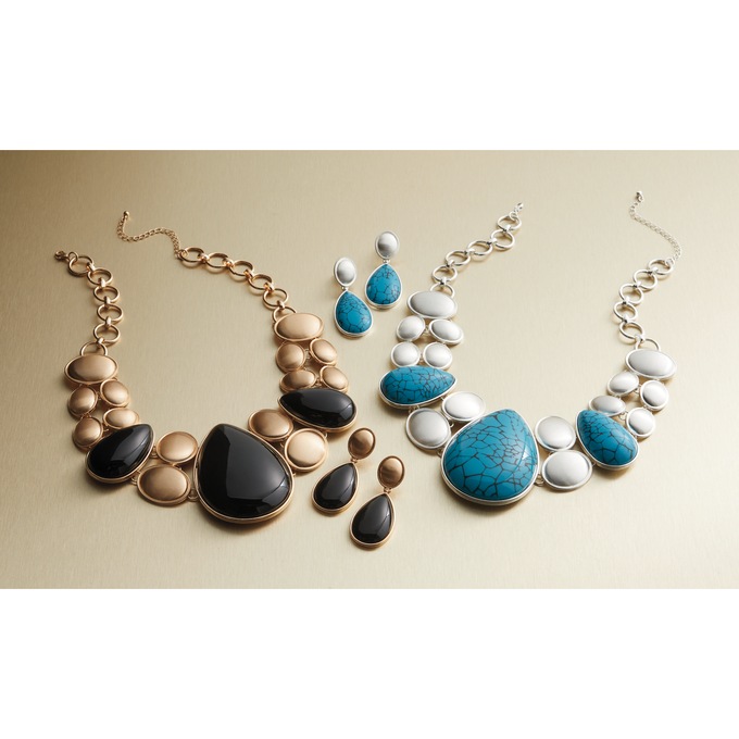 Faux-Stone Teardrop Necklace and Earring Set, , large