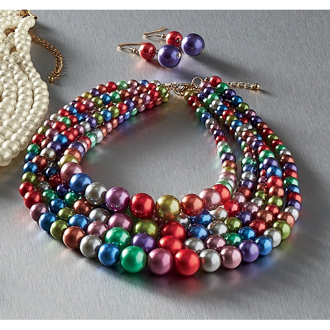 Multi-Strand Bead Necklace and Earring Set, , large