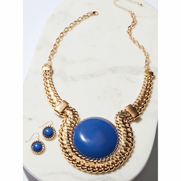 Round Stone Bib Necklace &amp; Earring Set, , large