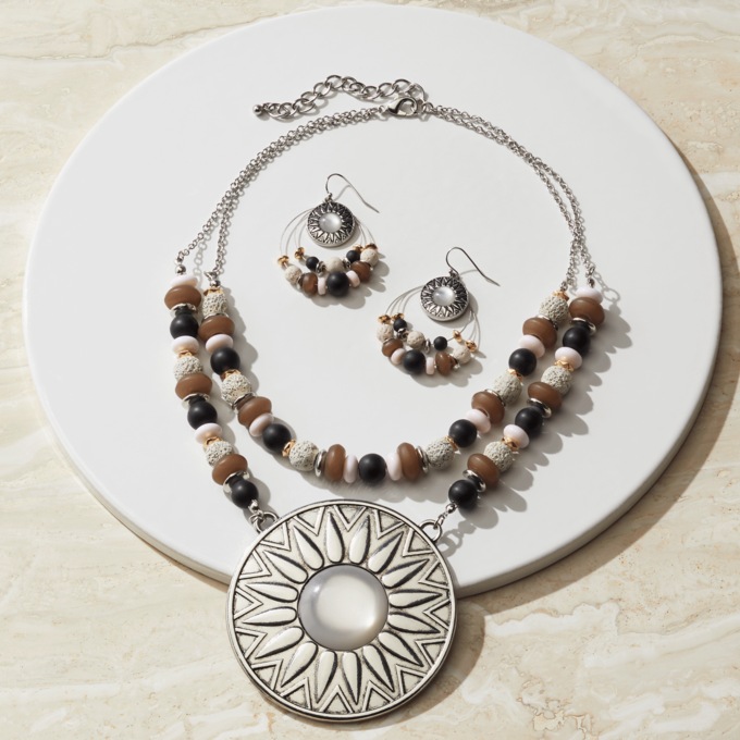 Natural-Look Necklace & Earring Set, , large