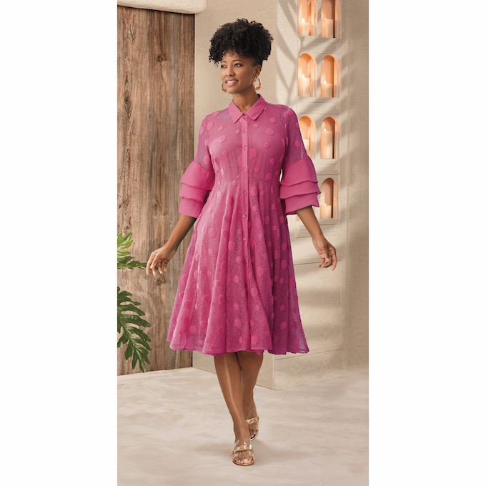 Textured-Dot Mesh Dress, , large