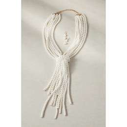 Faux-Pearl Multi-Strand/Open-Tie Necklace &amp; Earrings Set, , large
