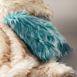 Tipped Faux-Fur Pillow, Teal, large