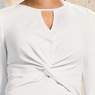 Knotted Waist Women's Lace Sleeve Dress in Stretch Crepe, White, large
