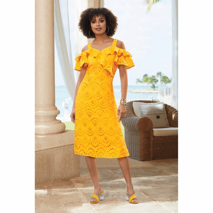 Abeya All Over Eyelet A-Line Dress, Yellow, large