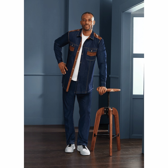 Stacy Adams Denim Pant Set, Medium Wash, large
