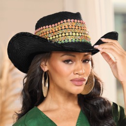 Sasha Cowboy Hat with Rhinestones and Sequins, , large