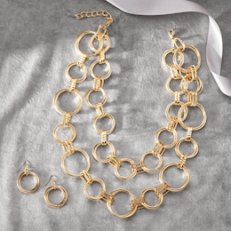 Multi-Strand Rings Necklace &amp; Earrings Set, , large