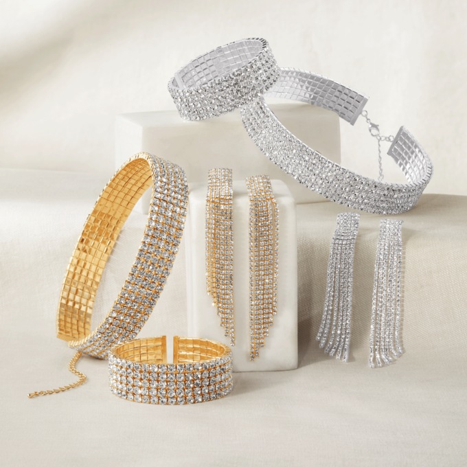 Crystal Choker, Cuff & Earring Set, , large