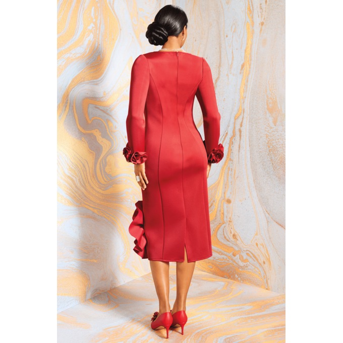 Rosetta Midi Sheath Dress for Women with Rhinestone-Studded Rosette Detail, , large