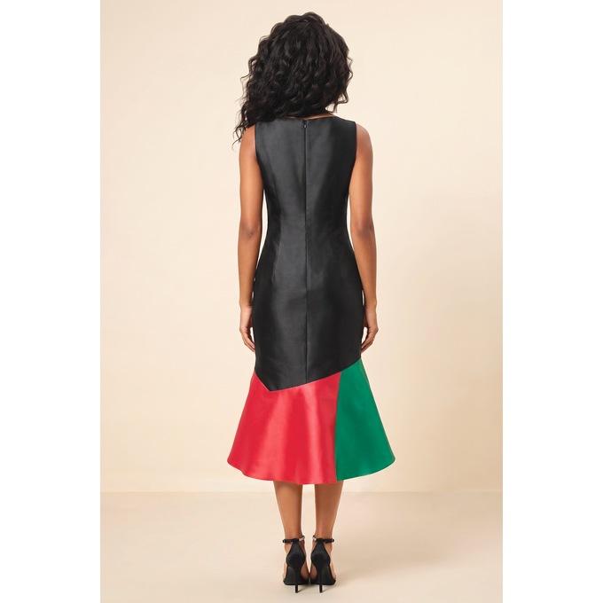 Waikina Colorblock Asymmetrical Midi Jacket Dress with Peplum Ruffle, , large