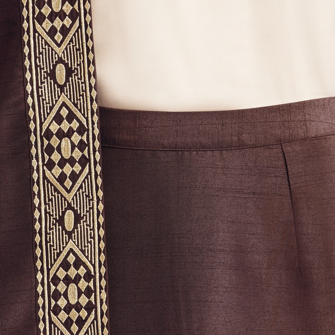 Wanjeri 3-Piece Wardrober Set with  Embroidered Jacket, Solid Skirt and Pant, Chocolate, large