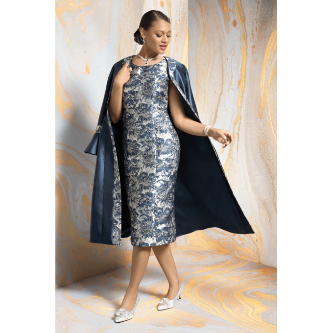 Shakese Metallic-Jacquard 2-Piece Midi Jacket Dress with Bell Cuffs, , large