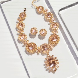 Crystal Emerald-Cut Halo Necklace &amp; Earring Set, , large