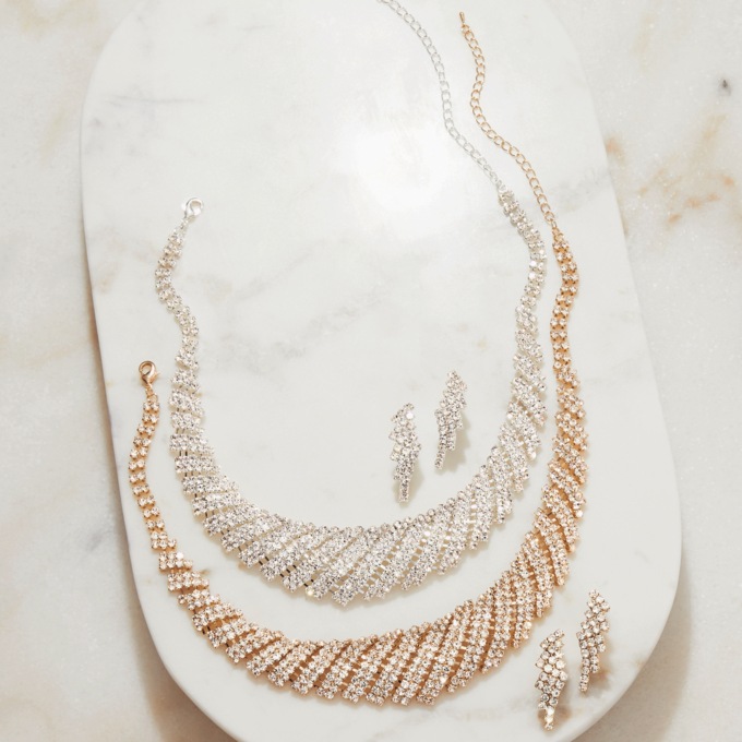 Crystal Rows Collar Necklace & Earring Set, , large