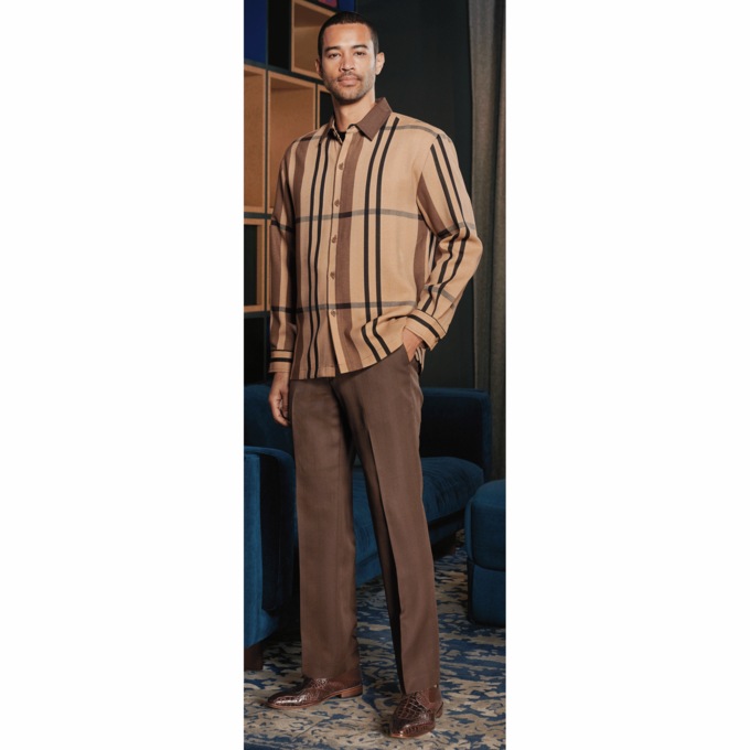 Stacy Adams Long-Sleeve Plaid Shirt Pant Set, , large