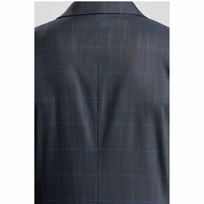 3-Piece Blue Windowpane Plaid Suit with Jacket, Pants and Contrasting Button-Down Vest, , large