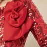 Cleota Floral Sequin-Mesh Skirt Suit for Women with Rosette Brooch, , large