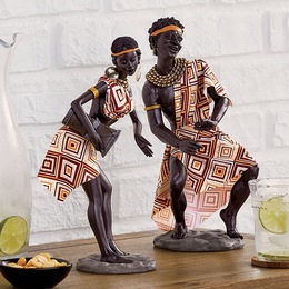 Set of 2 Dancing Tribal Figurines, , large