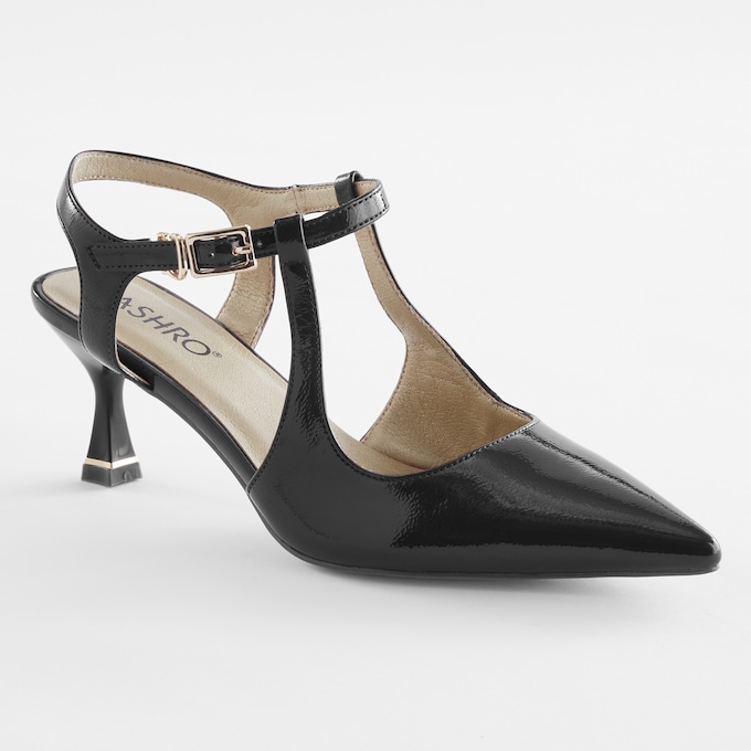 Double T-Strap Pump for Women in Faux-Patent Leather with Vintage Styling, , large