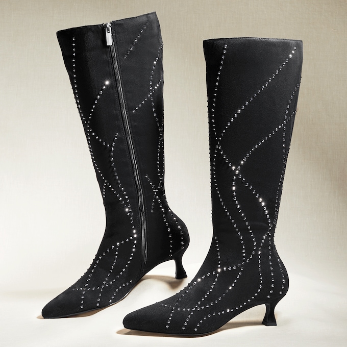 Tall Studded Rhinestone & Faux Suede Boot for Women, , large