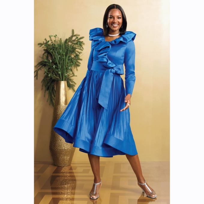 Bubble Collar Fit-and-Flare Dress, , large