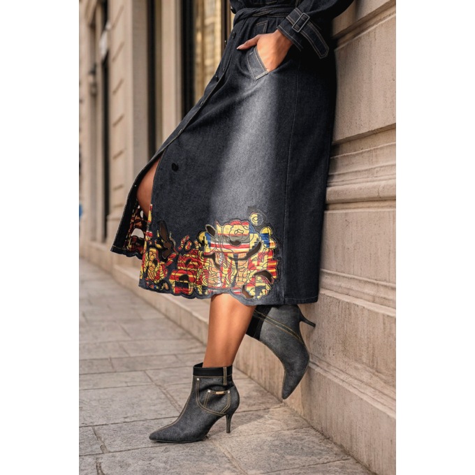 Tezlyn Women&rsquo;s Trench Dress in Denim with Embroidered, Appliqu&eacute;d Hem, , large
