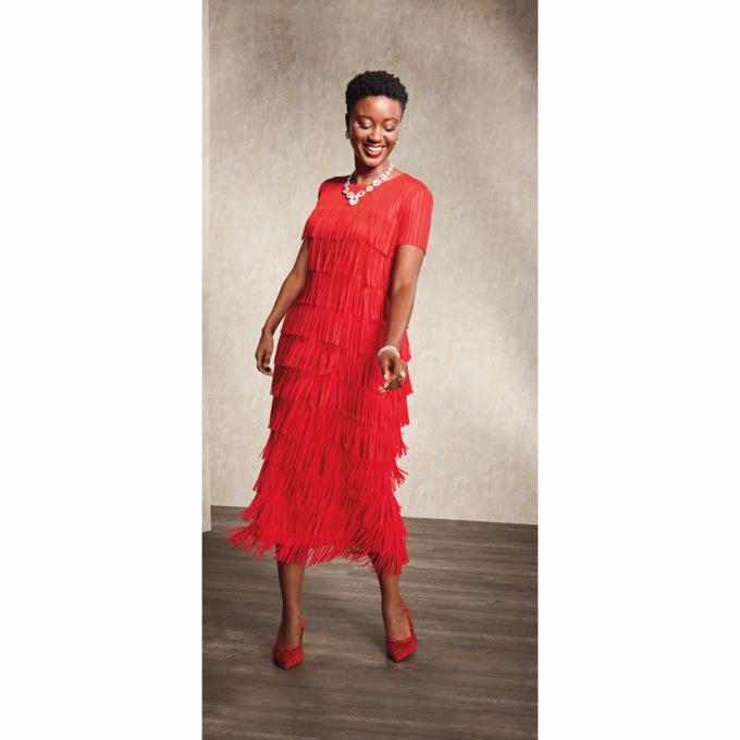 Shanola All-Over Fringed Pleated-Plisse Sheath Dress, , large