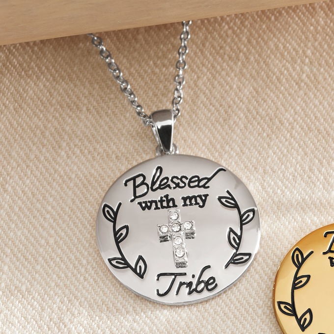 Crystal Blessed Tribe Pendant, Silvertone, large