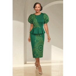 Satta Peplum Puff-Sleeve Peplum Midi-Sheath Dress in Stretch Scuba, , large