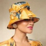Zelle Hat with Printed Twill, Rhinestones, Bow and Brooch, Spice Multi, large