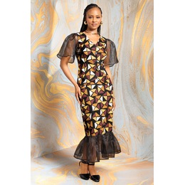 Misola Cotton Skirt Set with Sheer Flutter Sleeve and Ruffle, , large