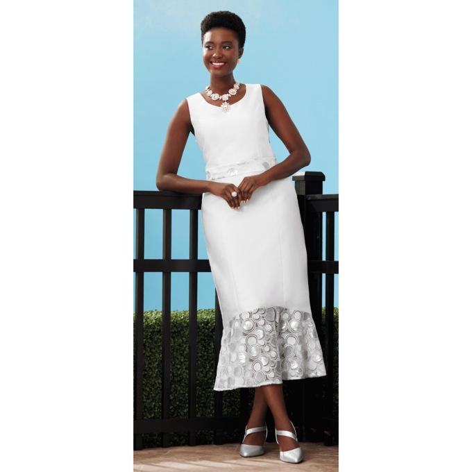 Dot Sequin Jacket Dress, White, large
