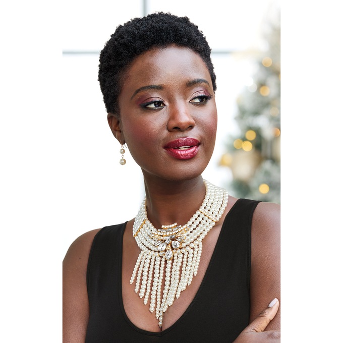 Faux-Pearl/Crystal Goldtone Necklace & Earring Set, , large