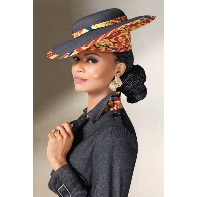 Tezlyn Denim Hat, Black Denim Wash, large